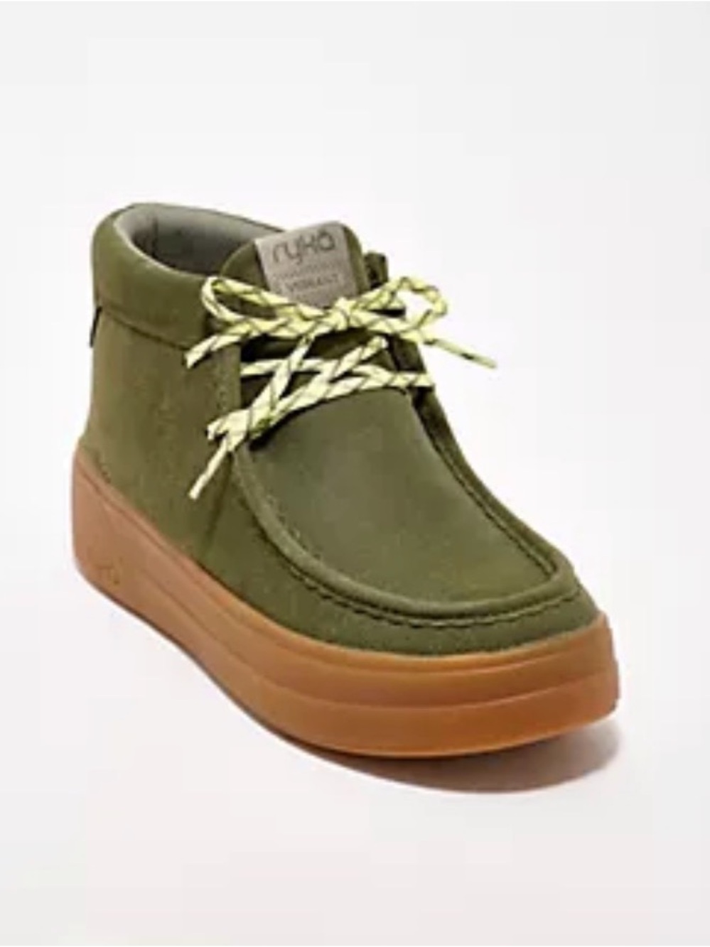New in Box - Ryka Olive Suede Chukka Boot with Gum Sole and Yellow Accent Laces